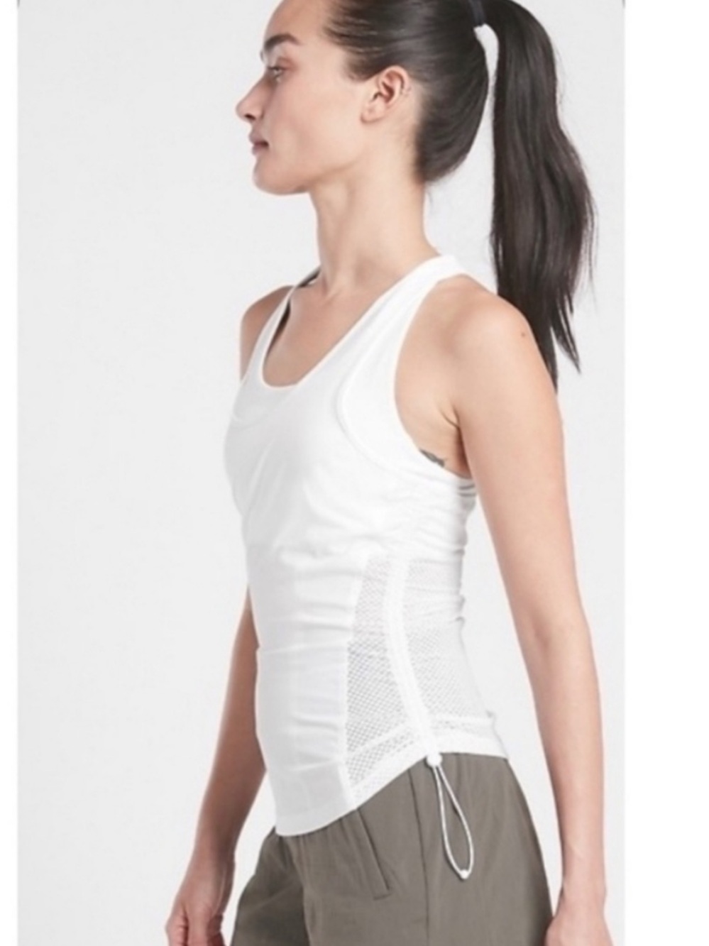 Athleta Medium Tank Top Side Mesh Adjustable Bungee Hem Hiking Activewear White
